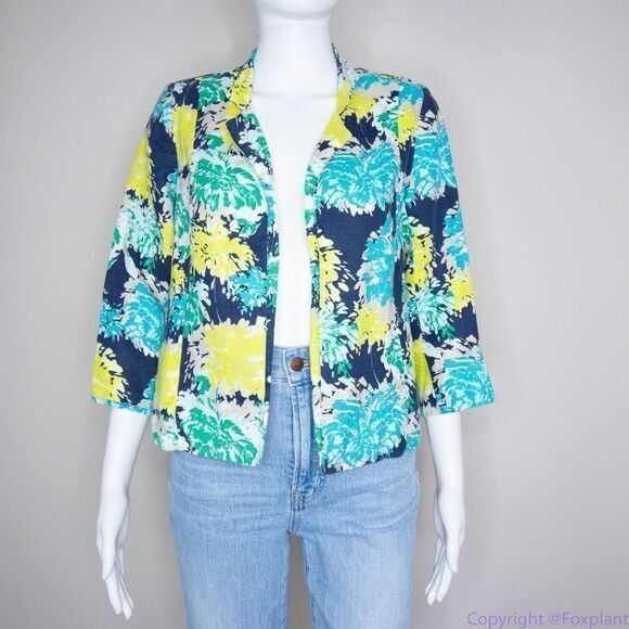 Kim‎ Rogers linen hawaii floral print blazer jacket, women's size Petite Small - Picture 15 of 16